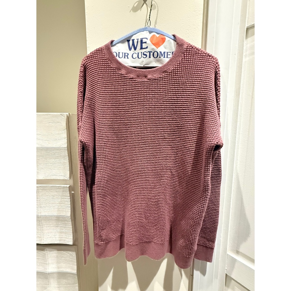 REI Co-op Womens Large Waffle Knit Pullover Sweater Pink Crew Neck L Long Sleeve